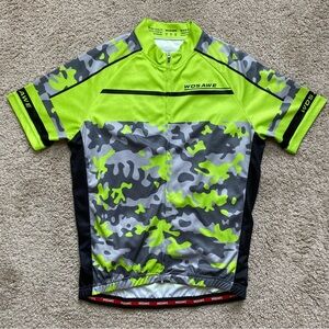 Wosawe Short Sleeve Cycling Jersey Neon Green Camoflauge